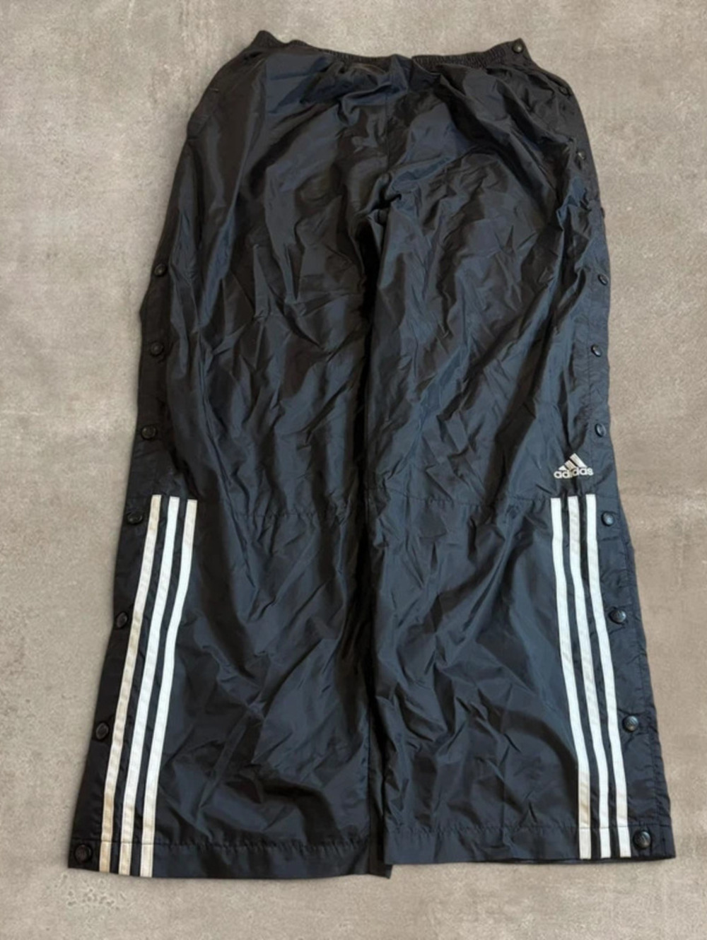 Vintage Adidas Snap Track Pants Mens XL Black White 3 Stripe Tearaway Baggy Y2K